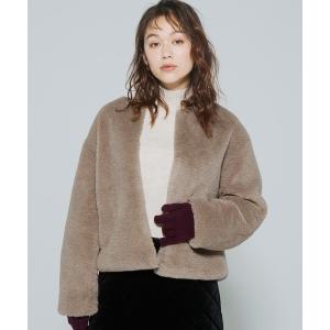 ブルゾン アウター フェイクファーノーカラーブルゾン レディース