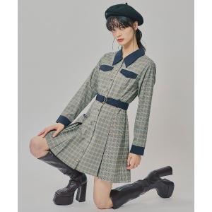 ワンピース バイカラーチェックボックスプリーツシ...の商品画像