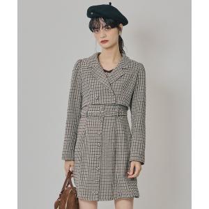 セットアップ ハウンドトゥースショートジャケット×ミニワンピース レディース
