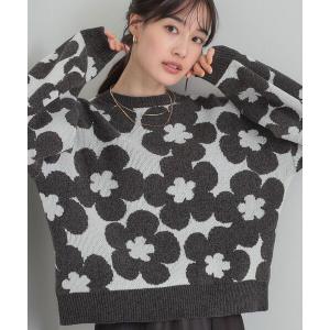 ニット セーター レトロ可愛い デイジー柄 総柄ニット レディース