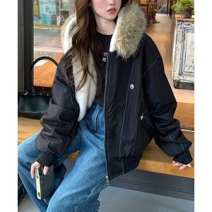 ブルゾン アウター ファー付き裏ボアジップアップブルゾン レディース