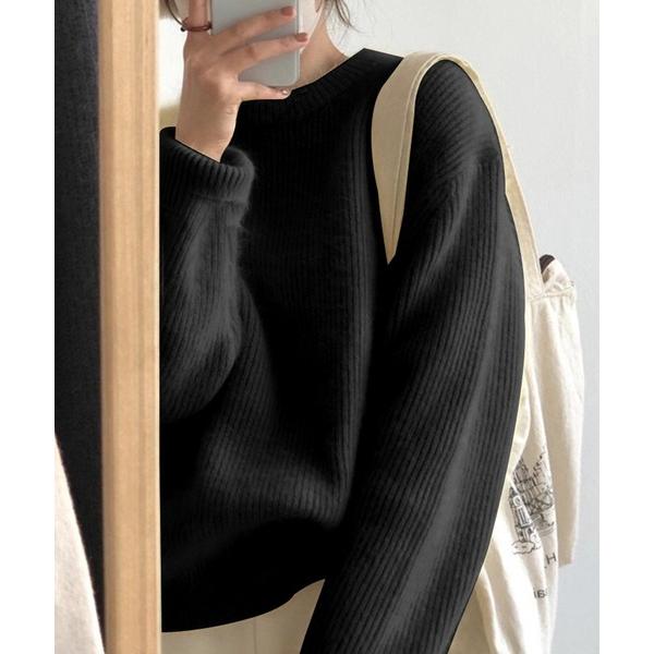 ニット セーター モヘアライククルーネックリブニット レディース