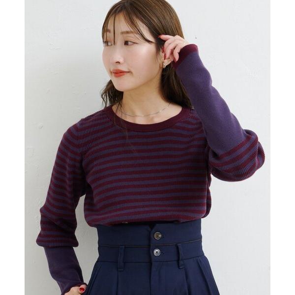 ニット セーター 「4色展開」B ボーダーフィンガーホールニットトップス レディース