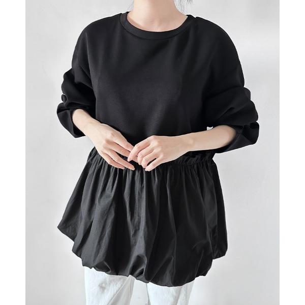 tシャツ ウエストギャザー入りペプラム風トップス レディース