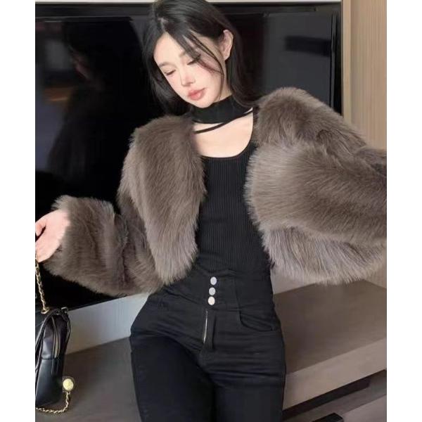 コート アウター ショート丈ボリュームファーボレロコート レディース