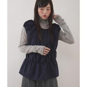 ニット セーター herringbone docking gather top / ヘリンボーンドッキングギャザートップス レディース