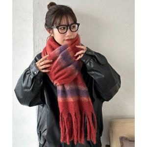 ストール マフラー 太フリンジボーダーストール レディース