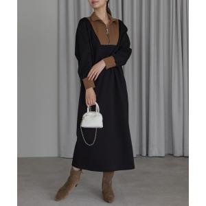 ワンピース ハイネック ジップアップ 配色ワンピース