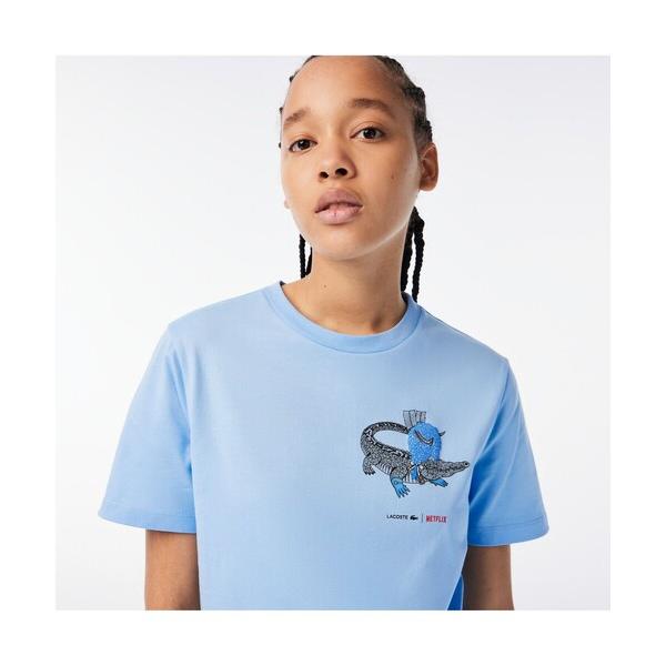 「LACOSTE」 半袖Tシャツ「bridgertonコラボ」 34 ブルー レディース