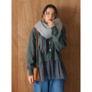 カーディガン ペプラムチュールニットカーディガン レディース