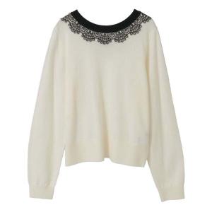 ニット セーター バイカラーレースネックニット レディース