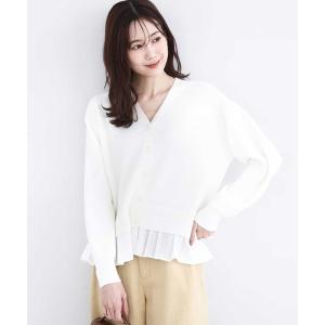 カーディガン ペプラムデザインVネックニットカーディガン/洗える レディース