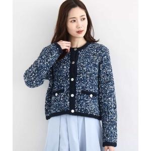 カーディガン ツイードニットジャケット/洗える レディース