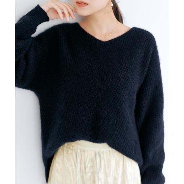 ニット セーター フォックスアンゴラVネックパターン柄ニット 「低身長・小柄女性」 レディース