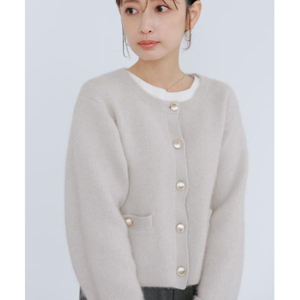 カーディガン フォックスアンゴラダブルフェイスニットジャケット 「低身長・小柄女性」 レディース