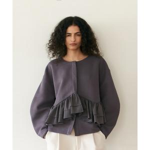 ジャケット ノーカラージャケット フリルポンチジャケット レディース