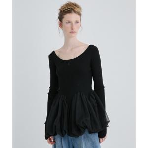 tシャツ Tulle Panel Hem Top/チュールパネルヘムトップ レディース