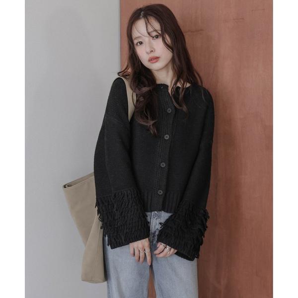 カーディガン ガーター編みニットカーディガン レディース
