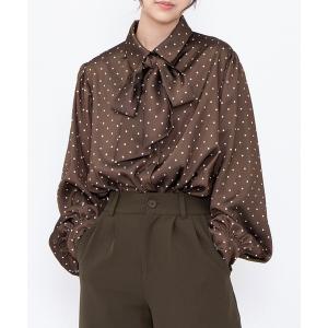 ブラウス シャツ リボン付きドットブラウス レディース