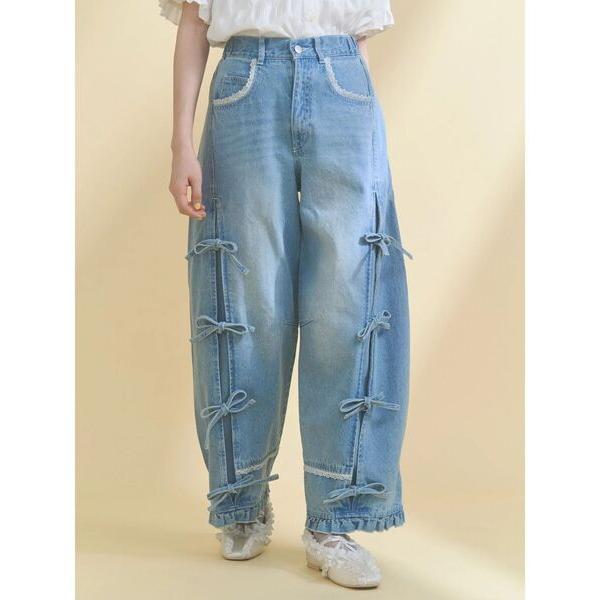 ジーンズ デニム デニムパンツ バレルレッグリボンデニムパンツ レディース
