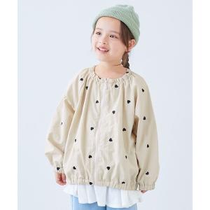 ブルゾン ジャンバー アウター 「水はじく」 撥水ナイロン ハート総柄 ギャザージャケット キッズ 子供服 女の子