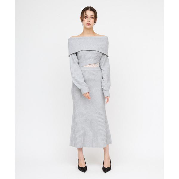 ワンピース オフショルウエストレースニットマーメイドワンピース