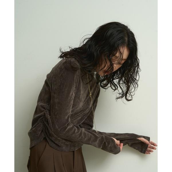 tシャツ Sheer velvet bottle neck long t-shirt / シアーベロ...