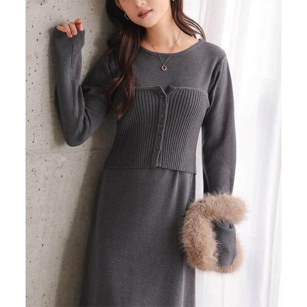 ワンピース 「 低身長向けサイズ 」 2点セット ニットビスチェ×ワンピース