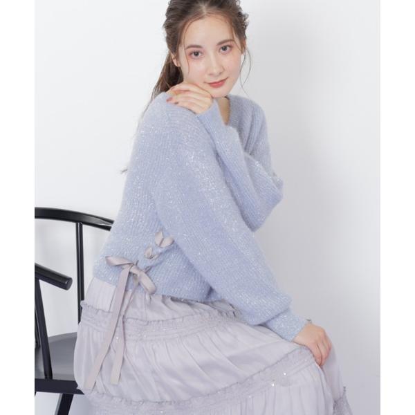 ニット セーター サイドリボンフィルムフェザーニット レディース