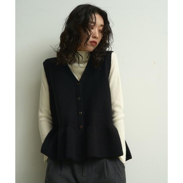 ベスト ジレ Washable peplum knit vest / ウォッシャブルペプラムニットベ...