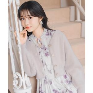 カーディガン 「軽やかラメフェザー」Vネックドロップショルダーカーディガン レディース