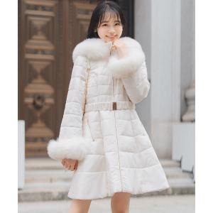 コート アウター フォックスファーキルティングフレアコート レディース