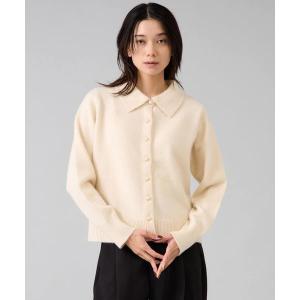 カーディガン フォックスウール襟付きクロップドカーディガン レディース