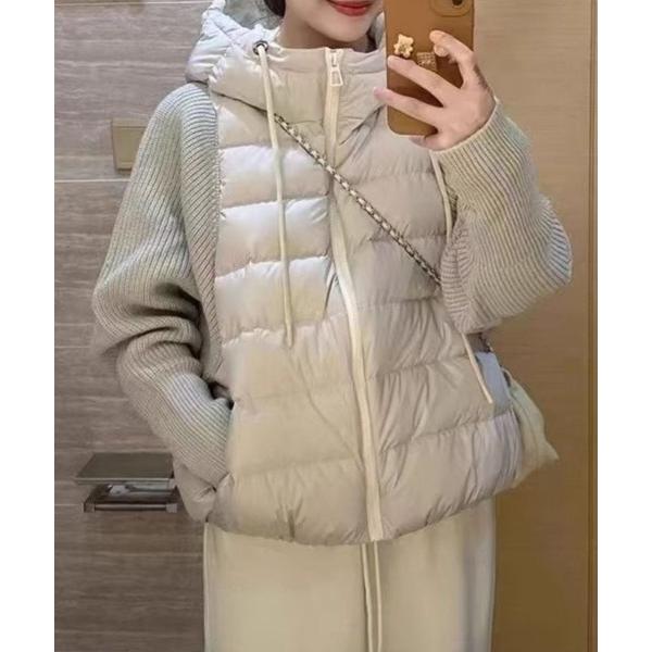 ブルゾン アウター ニットスリーブ切替中綿フーディブルゾン レディース