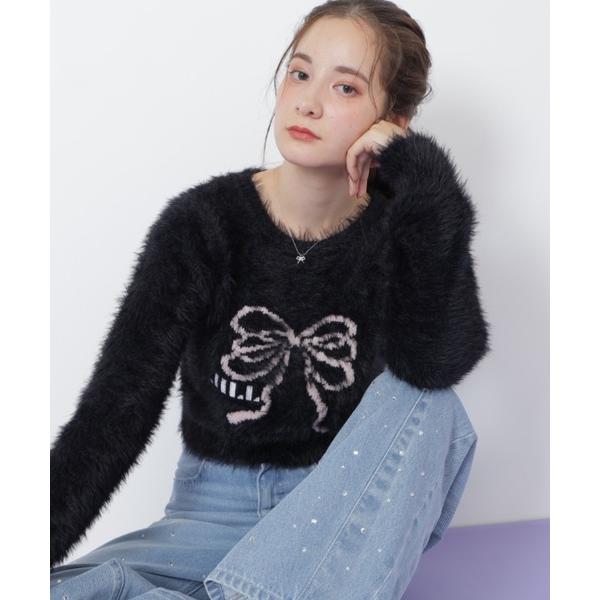 ニット セーター フェザーリボンジャガードニット レディース