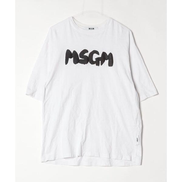 「MSGM」 半袖Tシャツ S ホワイト×ブラック メンズ