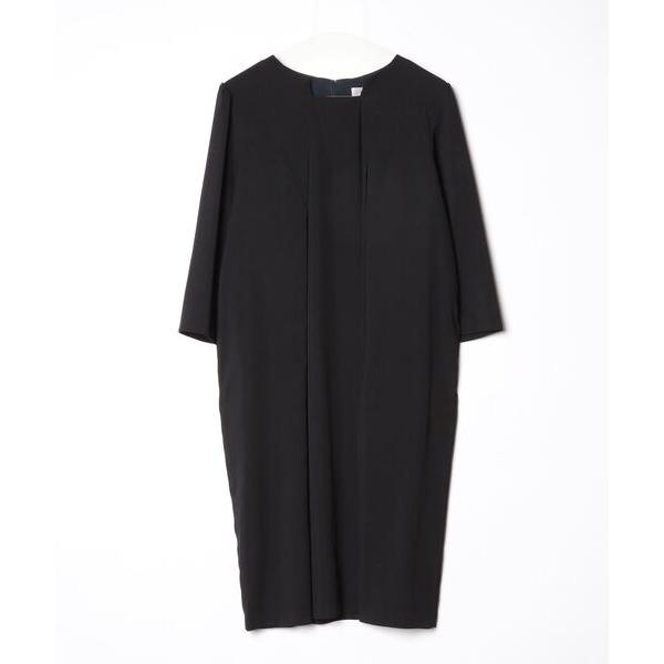 「Flolia」 7分袖ワンピース 4L ブラック レディース