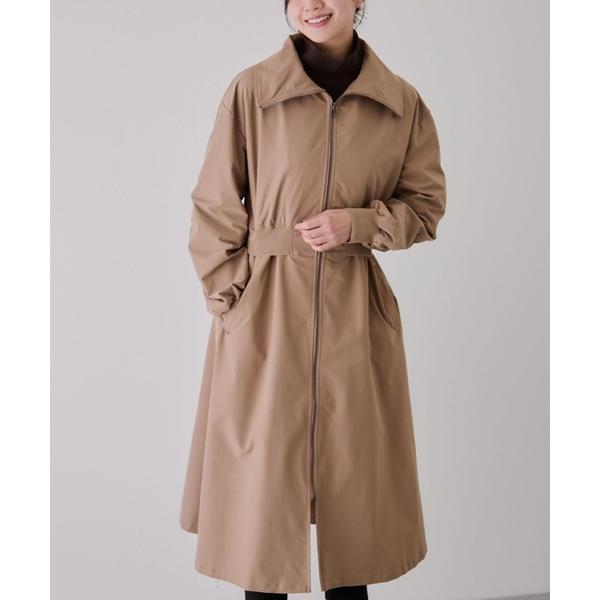 コート アウター ウエスト切替ジップアップロングコート レディース