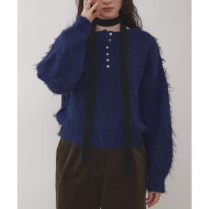 ニット セーター henley neck shaggy knit pullover / ヘンリーネックシャギーニット レディース