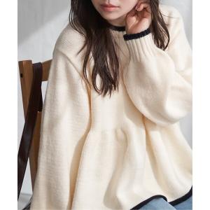 ニット セーター アルパカタッチ配色プルオーバー レディース