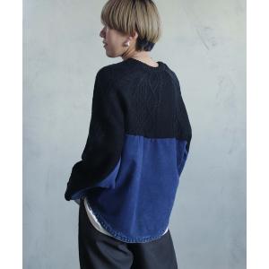 ニット セーター ケーブル×インディゴプルオーバー レディース