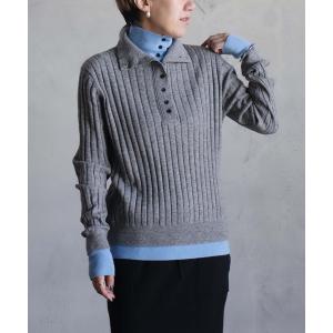ニット セーター リブ編みダブルカラーニット レディース