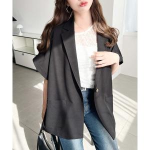 ジャケット テーラードジャケット マットゴールド釦半袖テーラージャケット レディース