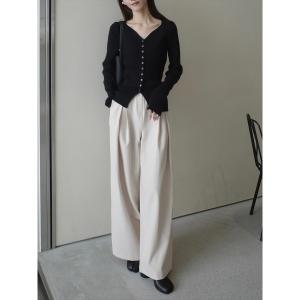 スラックス パンツ サイドリボンタックワイドパンツ / アイボリー レディース