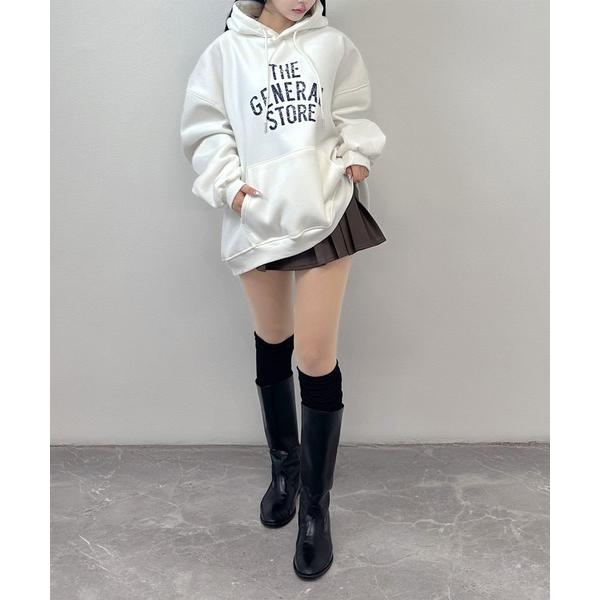 パーカー 3color「裏ボア」ロゴプリントビックシルエットオーバーフーディ レディース
