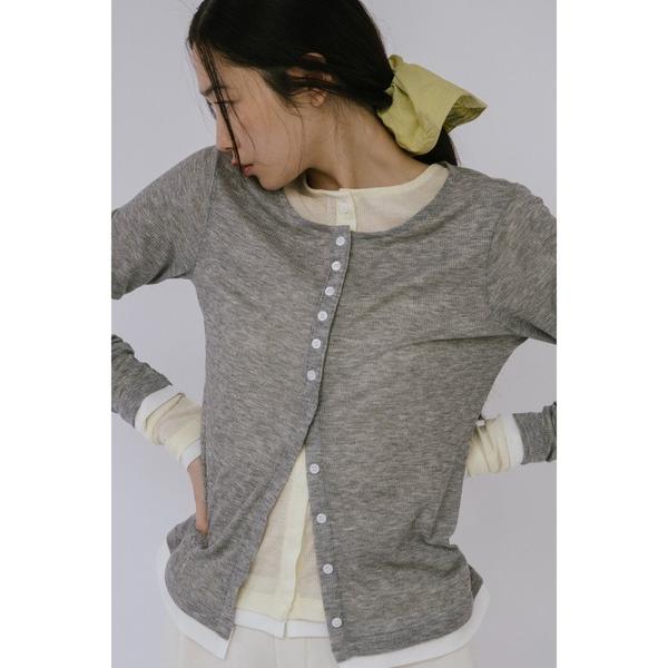 カーディガン バイカラーシアーリブカーディガン レディース