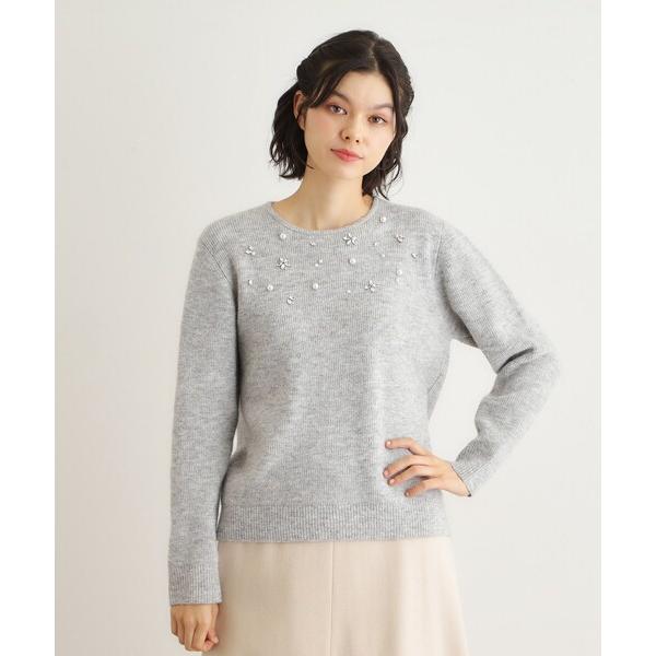 ニット セーター 「モヘヤ混／洗える／ビジュー付き」プルオーバーニット レディース