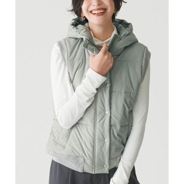 ベスト ジレ リブ　イン　コンフォート　ケーブルニットが上品な　大人の中わたベスト「ライトグレー」 ...