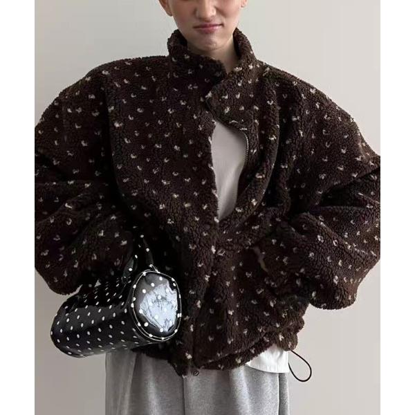 ブルゾン アウター ハート柄もこもこボアブルゾン レディース