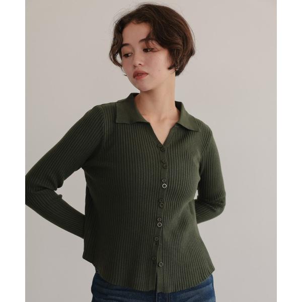 カーディガン 衿付き ダブルボタン カーディガン レディース
